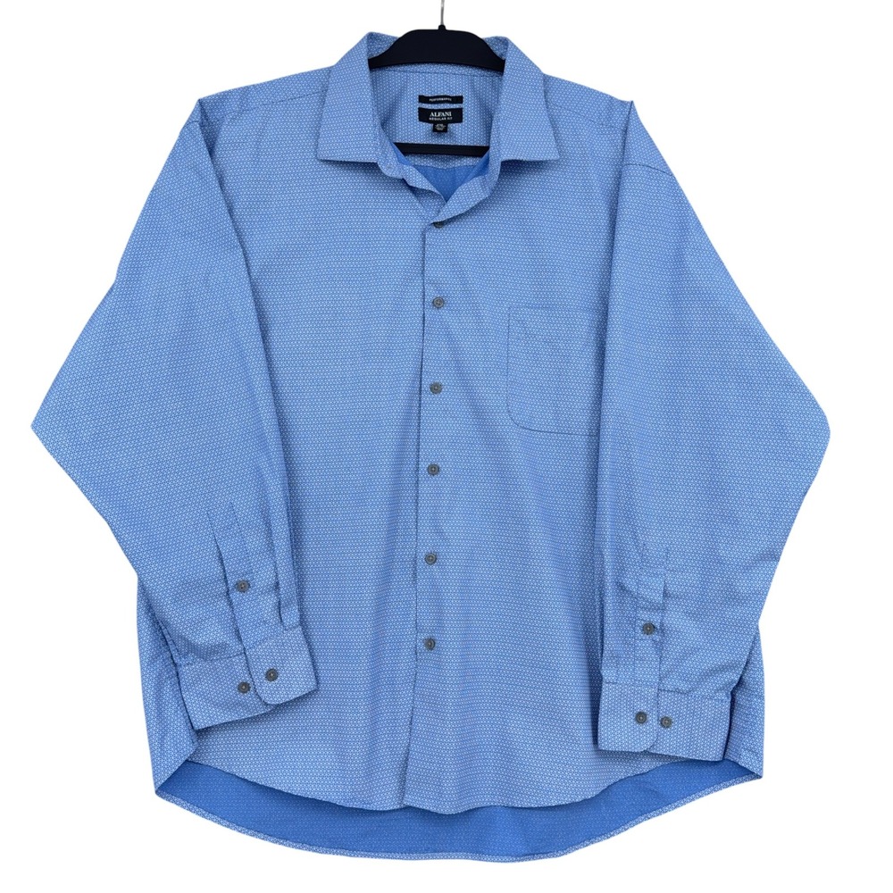 Alfani Performance Regular Fit Men XXL 18-18.5 Cotton Poly Blue Geometric Shirt
